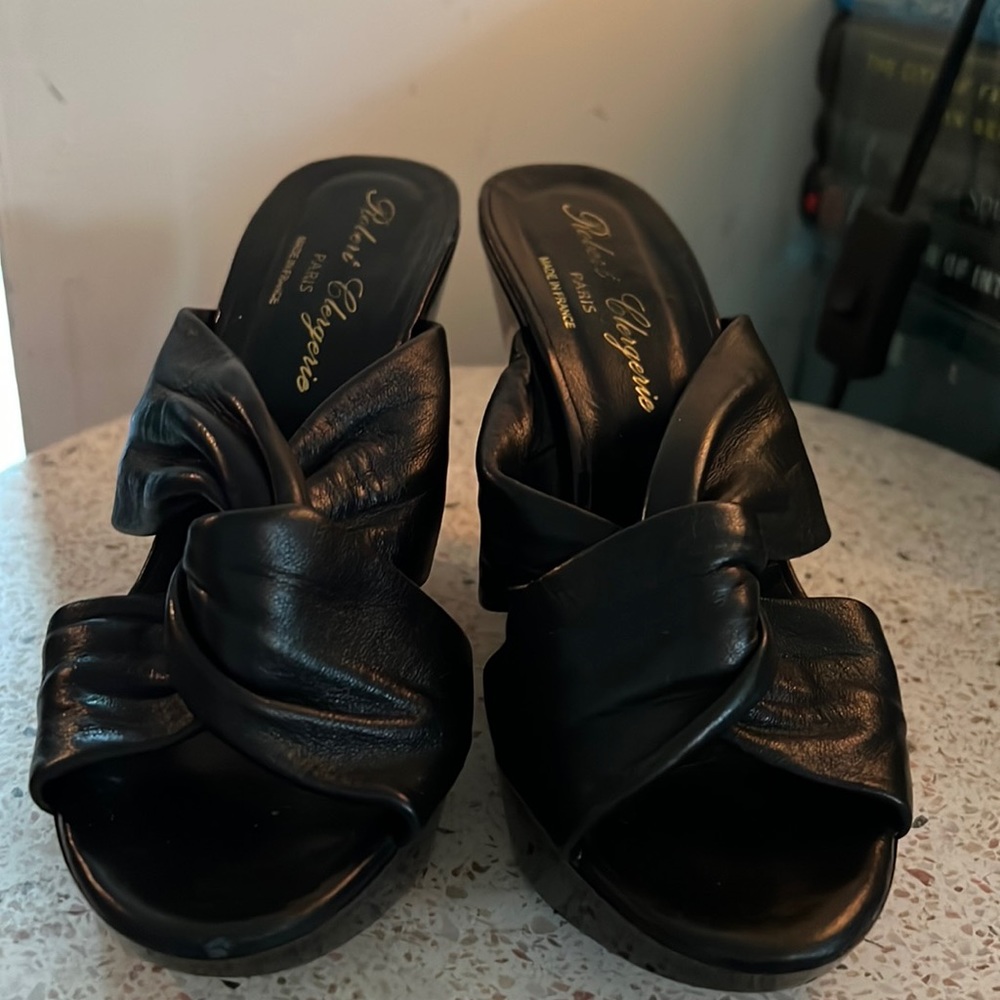 Robert Clergerie black leather slide heel Sandle NWT